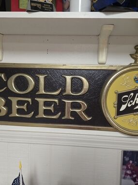 Vintage 1974 Schlitz "Cold Beer" 40×15 Plastic Wall Sign